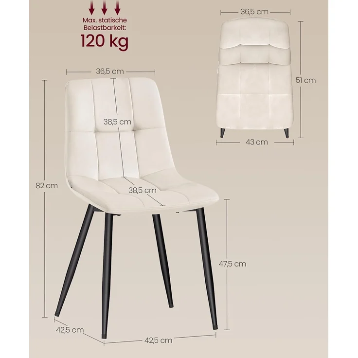 VASAGLE Küchenstühle gepolstert, Esszimmerstühle Samt, moderner Sessel mit verstellbaren Füßen, für Wohnzimmer, 4er Set, beige – Bild 3