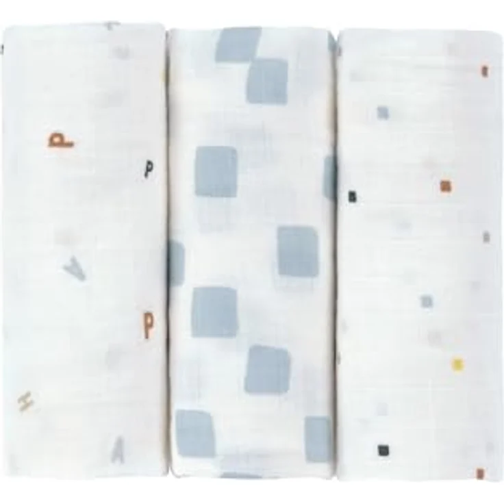 LÄSSIG Baby Puckdecke Spuckdecke Pucktuch Mulltuch 3er Set Baumwolle 60 x 60 cm/Swaddle & Burp Blanket M Happy Fruits Blue – Bild 2