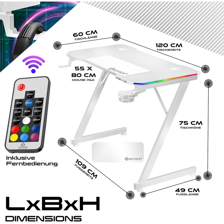 KESSER Gamingtisch, Gaming Schreibtisch mit Getränkehalter Ergonomischer Gamer Tisch – Bild 2