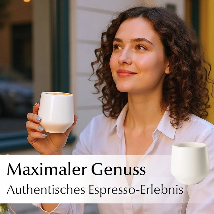 MiaMio Espressotasse Luxe ohne Henkel, 90 ml, Weiß, 4-tlg, Keramik, Ristretto & Doppio, dickwandig, modern – Bild 4