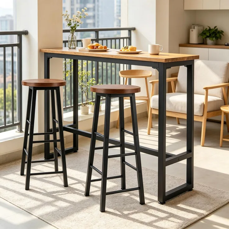 Frühstück Hocker,Tisch Hocker,Bistro Stil Hochstuhl,Satz von 2 Bar Hocker,Küche Hocker,Bar Stuhl mit Fußlehne(Nur 2Pcs Stühle)--Braun--30x30x71cm--YOUDENOVA