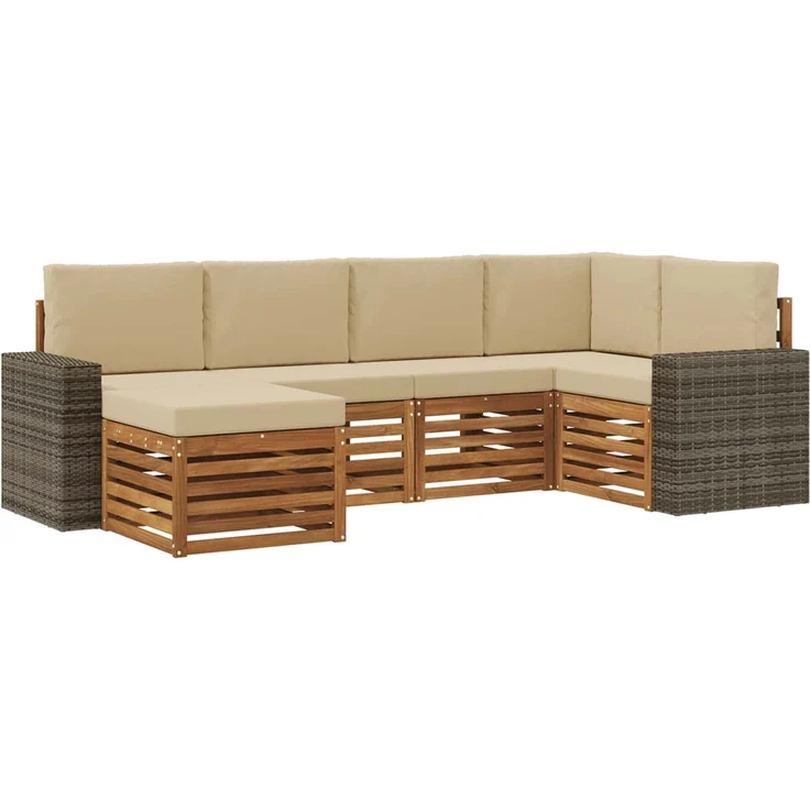 vidaXL Outdoor-Sofagarnitur 6 stk. 5-Sitzer Natur und Beige 3384579 – Bild 2