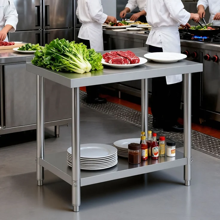 Home Nature Wohnkonzept Edelstahltisch Arbeitstisch Grilltisch Outdoor Küchentisch mit Ablagefläche, stabil bis 90 kg, 83,4 x 60 x 90 cm – Bild 6