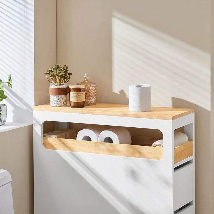 SoBuy BZR54-W Toilettenschrank mit Toilettenpapierhalter, MDF, Lackiert, Weiß, 65 x 82 x 23 cm – Bild 4