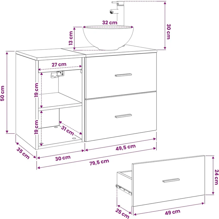 vidaXL Badezimmerschrank-Set 2 stk. Schwarze Eiche 79,5 x 35 x 80 cm 3403865 – Bild 11