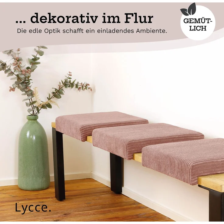 Lycce Bankauflage Klemmkissen mit Leiste - Cord, Polsterung, rutschfest Puderrosa 8x40x38cm – Bild 7
