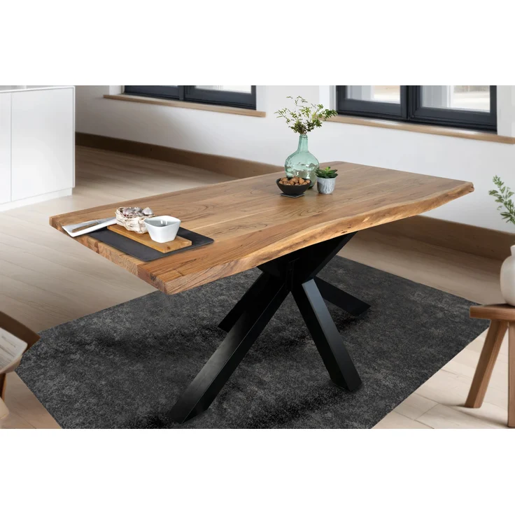 Esstisch Baumkante massiv Akazie Natur 160 x 85 Spider-Gestell schwarz TIM 135768357 – Bild 2