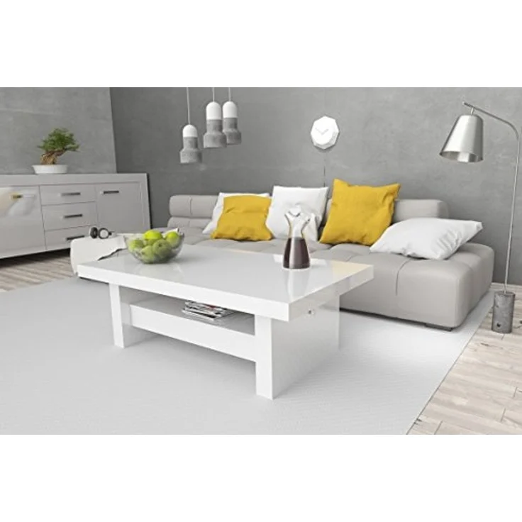 designimpex Couchtisch Aversa H-111 Weiß Hochglanz Schublade höhenverstellbar ausziehbar, Funktionstisch, Wohnzimmertisch, Tisch, Esstisch, Sofatisch, Schublade – Bild 6