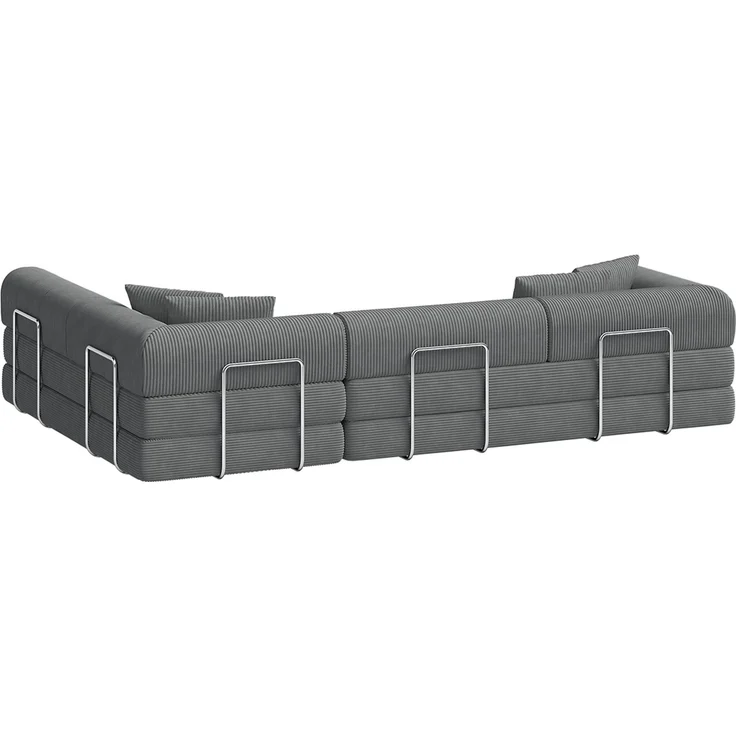 skølm 'Lofn' Modulares Sofa 4 Sitzer, 300x200 cm, Vollschaumcouch mit Metallgestell, Cord dunkelgrau, Schlafsofa vakuumverpackt, kein Aufbau erforderlich – Bild 12
