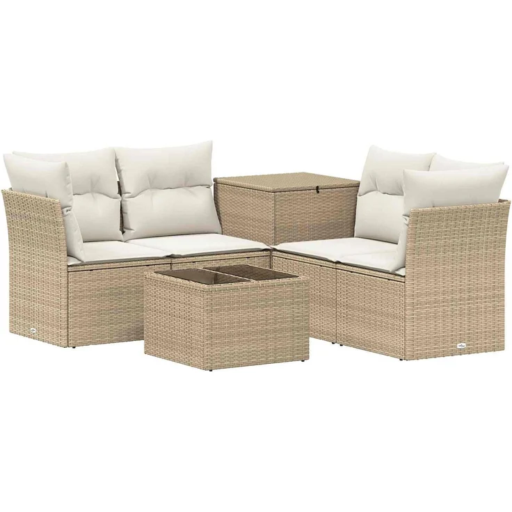 vidaXL Sofa Set, 6-teilig, Polyrattan und Stahl, Beige und Cremeweiß – Bild 2