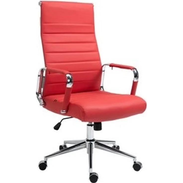 TPFLiving Bürostuhl Koro mit bequemer Rückenlehne - höhenverstellbar und 360° drehbar (Schreibtischstuhl, Drehstuhl, Chefsessel, Bürostuhl XXL), Gestell: Metall chrom - Sitz: Echtleder rot – Bild 6