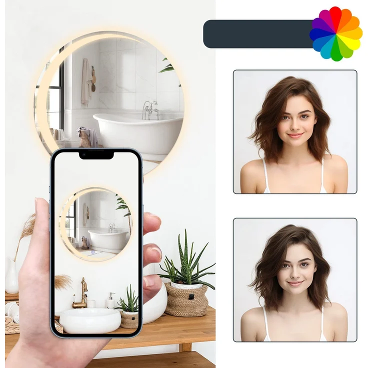 ZMH Runder Badezimmerspiegel mit Beleuchtung – 70 cm runder Wandspiegel LED IP44 runder Badezimmerspiegel mit Touch-Schalter und Antibeschlagfunktion – Bild 9