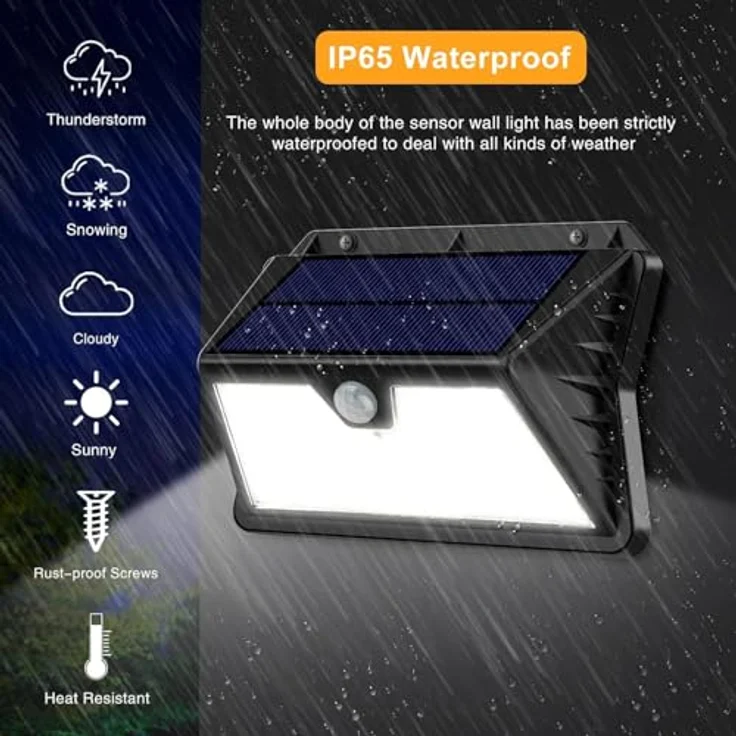 OUILA Solarlampen für Außen Wand【8 Stück】, 185 LED 3 Modi Solar Aussenleuchte mit Bewegungsmelder, IP65 Wasserdichte LED Solar Wandleuchte, Garten, Hof, Zaunbeleuchtung, Haustüren（Kaltes Weiß） – Bild 6