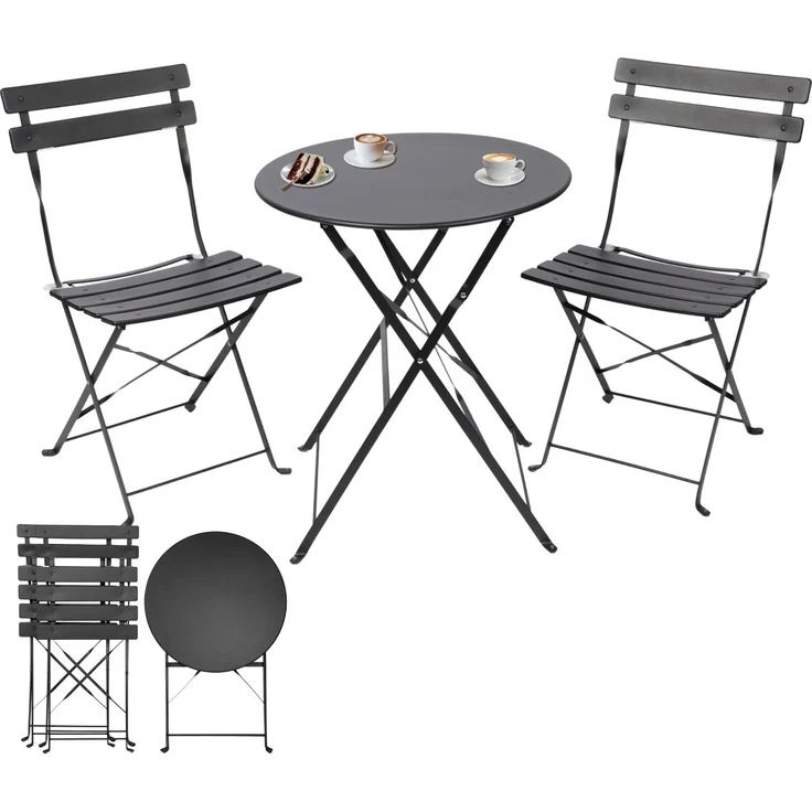 Albatros Bistroset 3-teilig Schwarz – Bistrotisch mit 2 Stühlen – klappbare Stühle und Tisch aus robustem Metall – optimal als Balkonmöbel Set oder Gartenmöbel in modernem Design – Bild 1