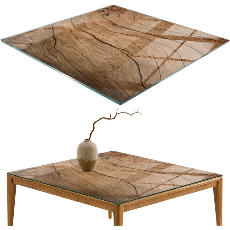 TULUP Tulup Tischplatte, Glas, Braun/Hellbraun, 50x50 cm, pflegeleichte, kratzfeste Oberfläche für Esstische und Tischsysteme