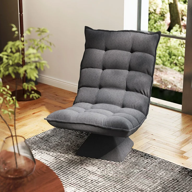 Wohnora-Bequemer Designer-Loungesessel, gepolstert, verstellbare Rückenlehne, 360° drehbar, meliertes Grau,H 95cm x T 62cm x B 70cm – Bild 2