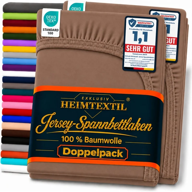 Doppelpack Jersey Spannbettlaken Premium Schokobraun 60 x 120 - 70 x 140 cm – Bild 1