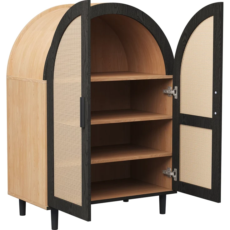 Schuhschrank/Sideboard mit Rattantüren & Metallgestell, 70x40x100 cm, Natur/Schwarz – Bild 6