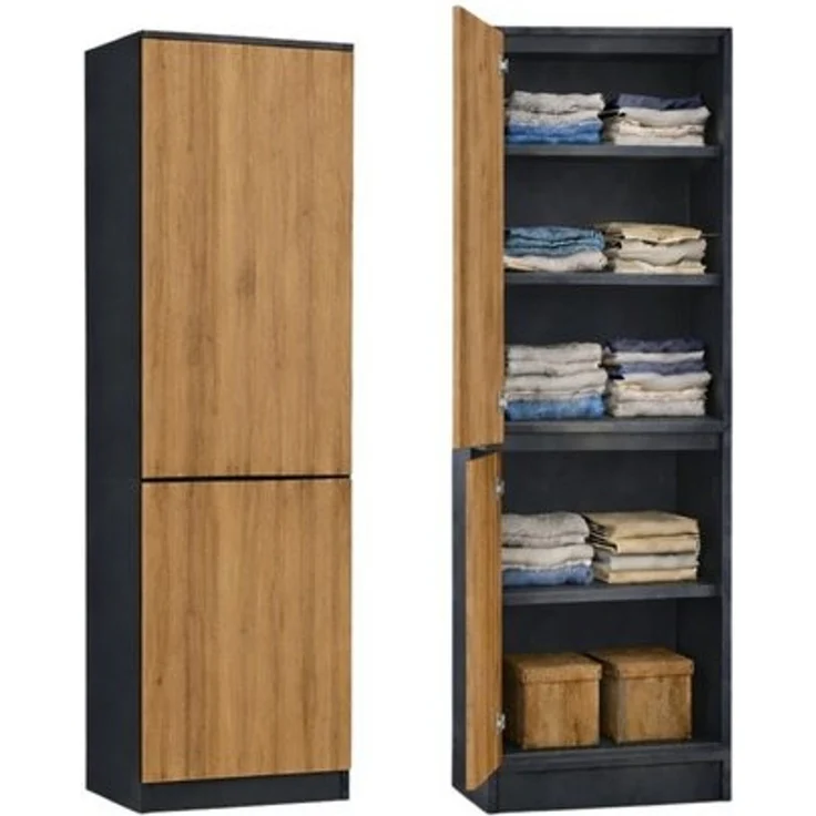 Home Collective Kleiderschrank Garderobenschrank Mehrzweckschrank Schrank platzsparend & vielseitig (50 x 40 x 180,5 cm (BxTxH), ideal für Schlafzimmer Flur & Arbeitszimmer) mit 2 Türig & 5 Einlegeböden in anthrazit-eiche – Bild 4