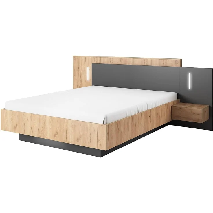 Vente-unique - FRANCOLI Bett Holz, Platte GrauBeige - B 218,2 cm x H 102 cm x L 264,4 cm – Bild 1