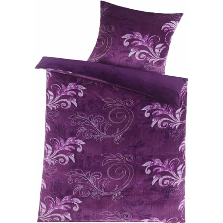KH-Haushaltshandel Bettwäsche Winter Wende Bettwäsche Cashmere Touch Fleece, 135x200+80x80cm, Fleece, 2 teilig, lila Paisley Muster + uni, Plüsch Nicky, Teddy, weich, warm, fluffig – Bild 2