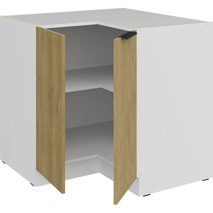 Küchen Eckunterschrank 90x90 cm CREMONA Eiche hell + Weiß matt Küche Küchenzeile Küchenblock Einbauküche – Bild 2
