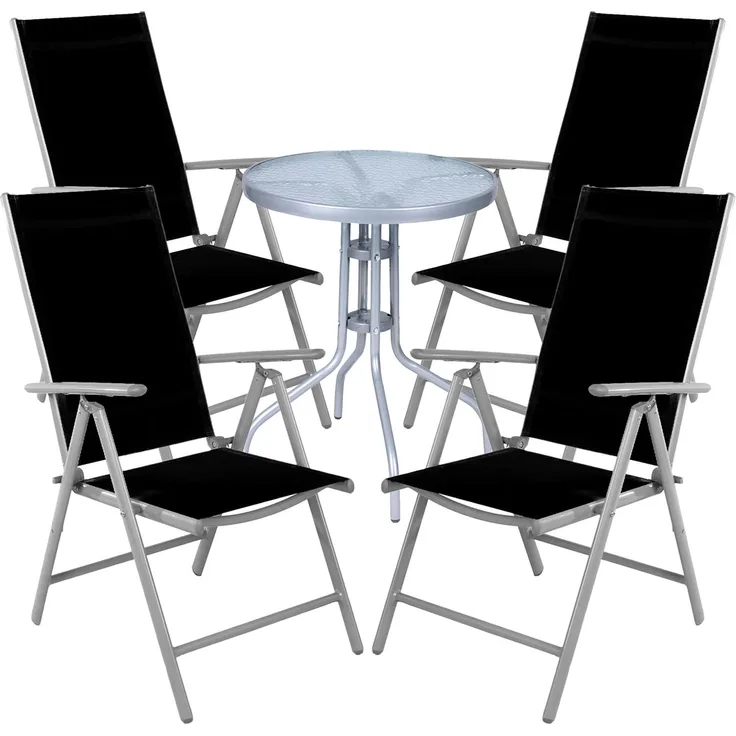 Bistro Sitzgarnitur Bistrogarnitur 5-teilig Silbergrau / Schwarz