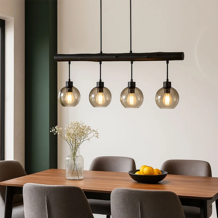 LED Hängeleuchte, Glas rauch, schwarz, Höhenverstellbar, L 85 cm – Bild 5