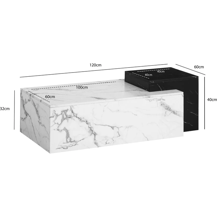 FINEBUY Couchtisch FB107240 Sofatisch Weiß 120 cm Marmor Optik Wohnzimmertisch Groß (Kaffeetisch Rechteckig, Sofatisch Weiß Modern), Wohnzimmertisch Marmor Optik, 120x60x40 cm MDF – Bild 3