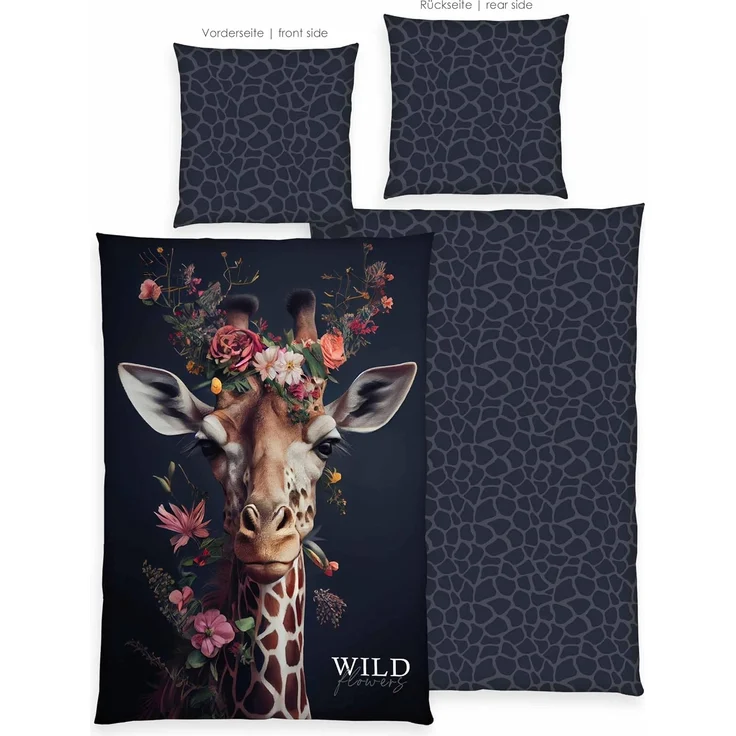 Bettwäsche Wild Flowers Giraffe Animalprint 100% Baumwolle 135x200 – Bild 2