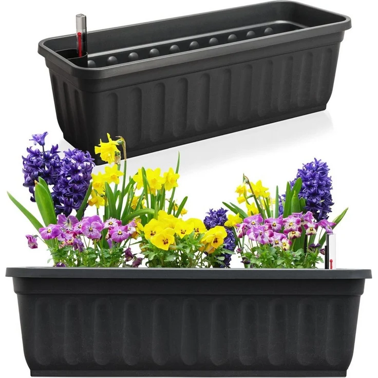 Hausfelder Blumenkasten Balkonkasten mit Wasserstandsanzeiger, Pflanzkasten 2er Set, 80cm (2er Set, 2 St, Jedes Set enthält: Füllstandsanzeiger, Boden, Pflanzkasten), Blumenkästen UV- und witterungsbeständig für innen und außen, matt – Bild 1