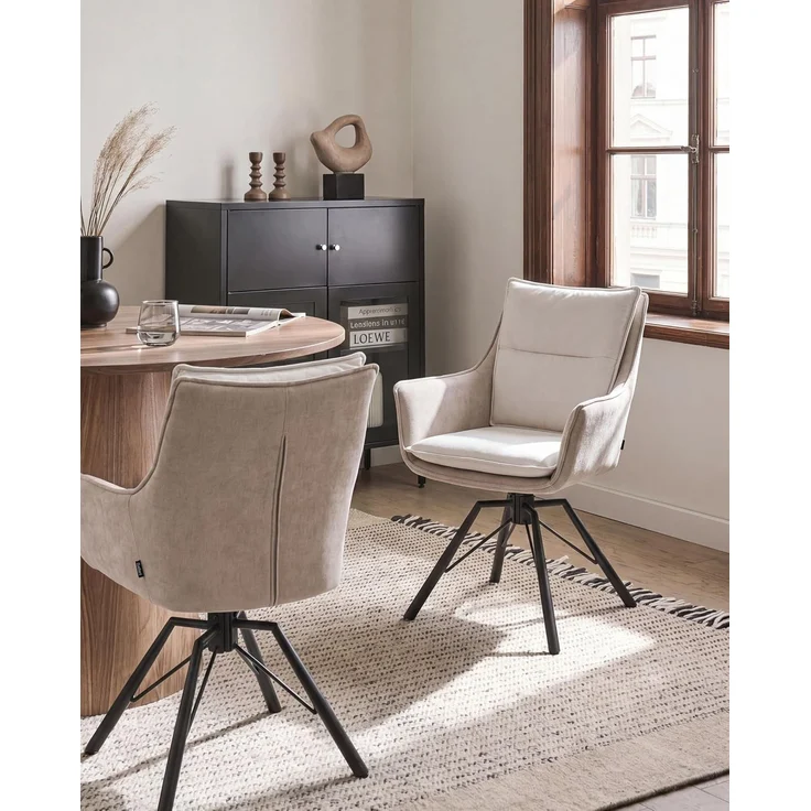 Esszimmerstuhl drehbar ANNEBERG Chenillegewebe Cremeweiß Beige – Bild 2