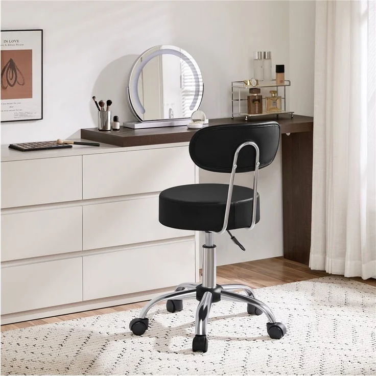 Yaheetech Drehhocker 75,5 cm – 85 cm Höhenverstellbarer Barstuhl, Arbeitshocker mit 360° Drehbarer Sitzfläche & Rückenlehne – Bild 1