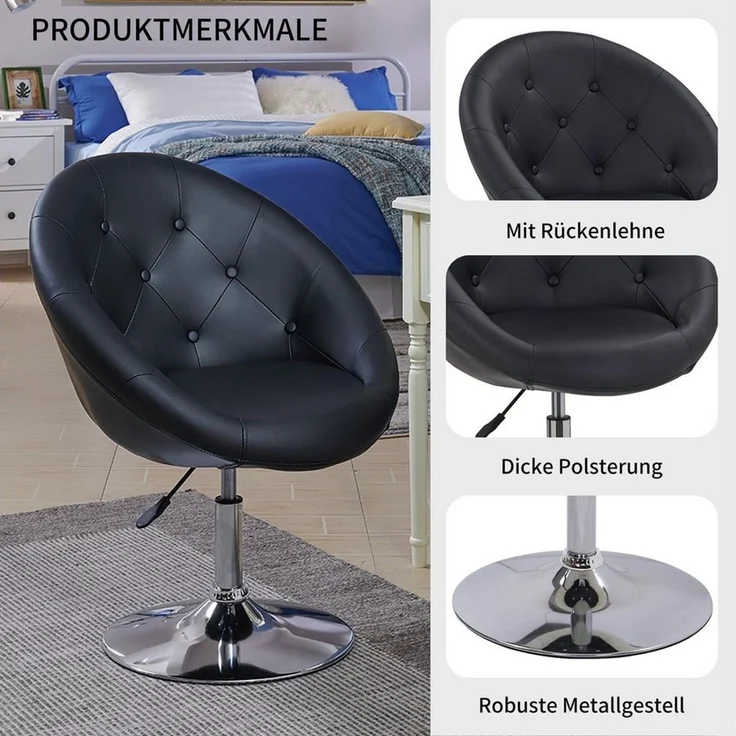 Duhome Loungesessel 509A, Cocktailsessel Clubsessel Schminktischstuhl Drehstuhl Höhenverstellbar – Bild 2