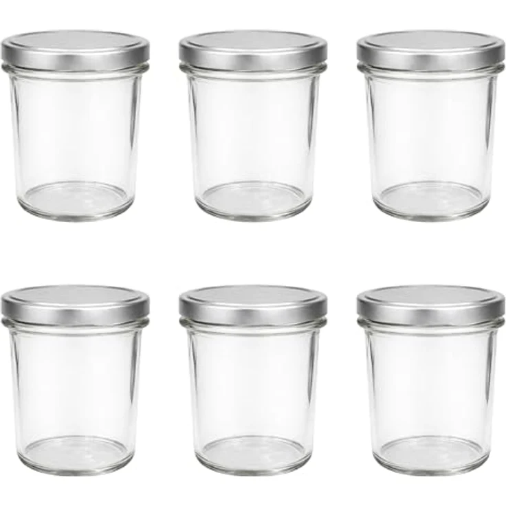 hocz 6x Marmeladengläser 350 ml | mit Deckel Silber TO 82 | Einmachgläser mit Schraubdeckel zum befüllen | Sturzgläser für Marmelade Schraubgläser | leere Gläser Set | 6 Stück – Bild 1