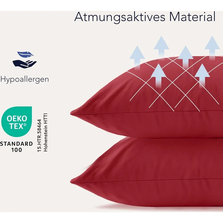 Dreamzie Kissenbezug 65x65 cm (Set mit 2) - 100% Jersey Baumwolle 150 g/qm Kissenbezüge -Rot - Für Kissen 65x65 cm - Kissenhülle - Kissenbezug - Resistent und Hypoallergen – Bild 3