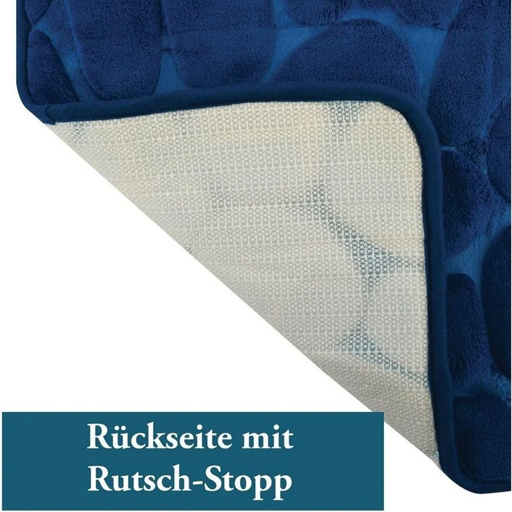 MSV Badematte KIESELSTEIN, rutschhemmende Beschichtung, für Fußbodenheizung geeignet, strapazierfähig, waschbar, schnelltrocknend, Microfaser, PVC, aus super-weicher Microfaser, in 2 Größen und vielen trendigen Farben erhältlich, 40 x 60 cm, blau – Bild 3