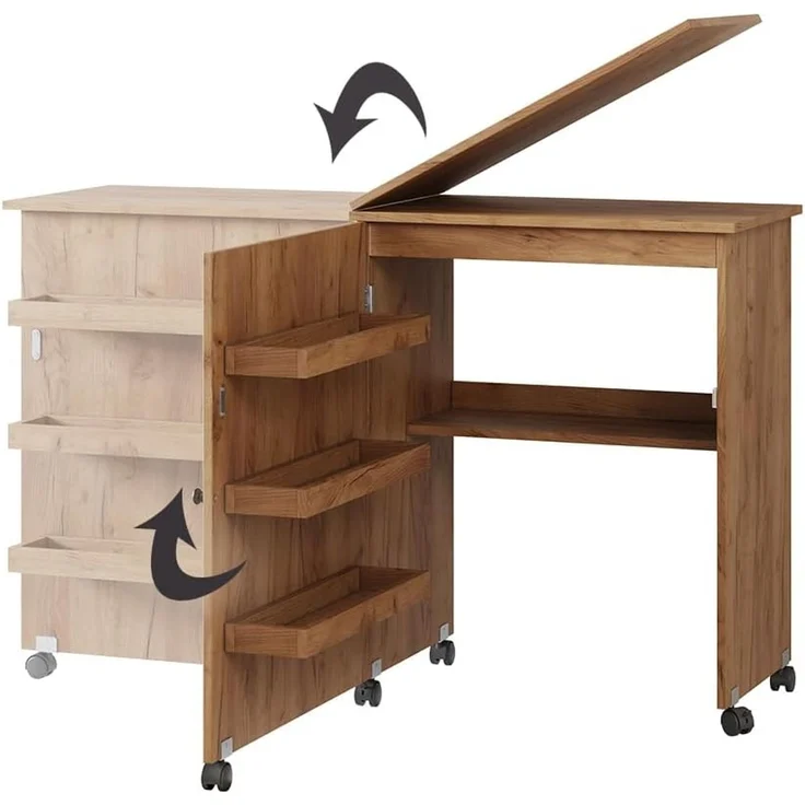 Nähtisch Carmen Eiche 118 x 77.5 cm mit 3 Regalfächer Vicco – Bild 5