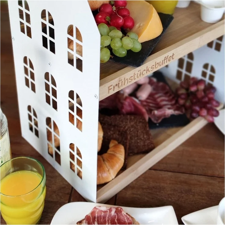 UNUS HOME Etagere Frühstücksbuffet Etagere, (weiß aus Metall und Holz), Frühstücksregal Frühstücksbuffet Serviertablett Buffet – Bild 2