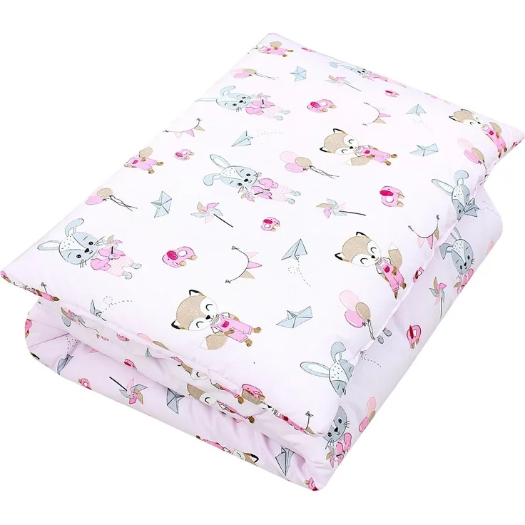 TupTam Kinderbettdecke-Set, Ganzjahresdecke, 2tlg., 1x Bettdecke, 1x Flachkissen, Fuchs / Kaninchen / Rosa, 135x100 cm