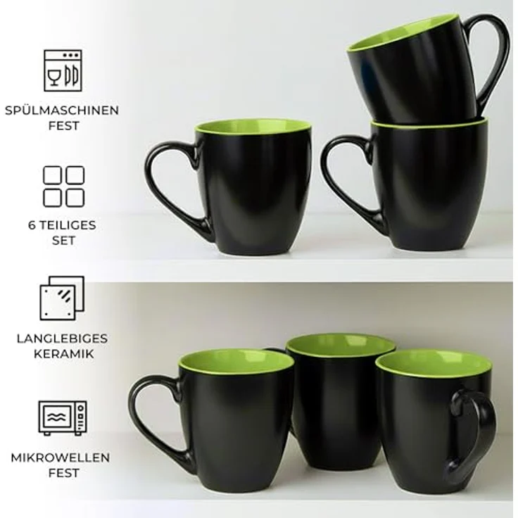MiaMio Tasse MIAMIO - 6 x 350 ml Kaffeetassen Set Außen Schwarz Innen Farbig – Bild 7
