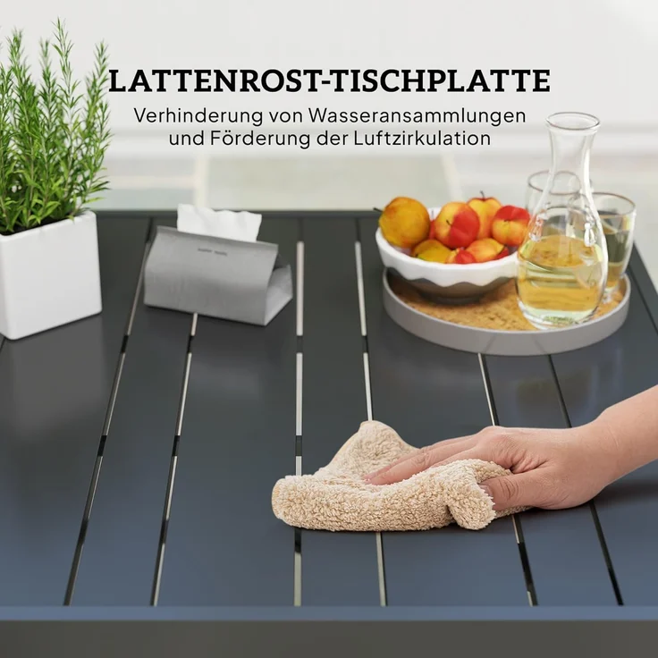 Outsunny Gartentisch mit Schirmloch, Latten-Design (wetterfest Balkontisch, 1-St, rechteckig Beistelltisch), 152 x 90 cm, für Garten, Balkon, Schwarz – Bild 6