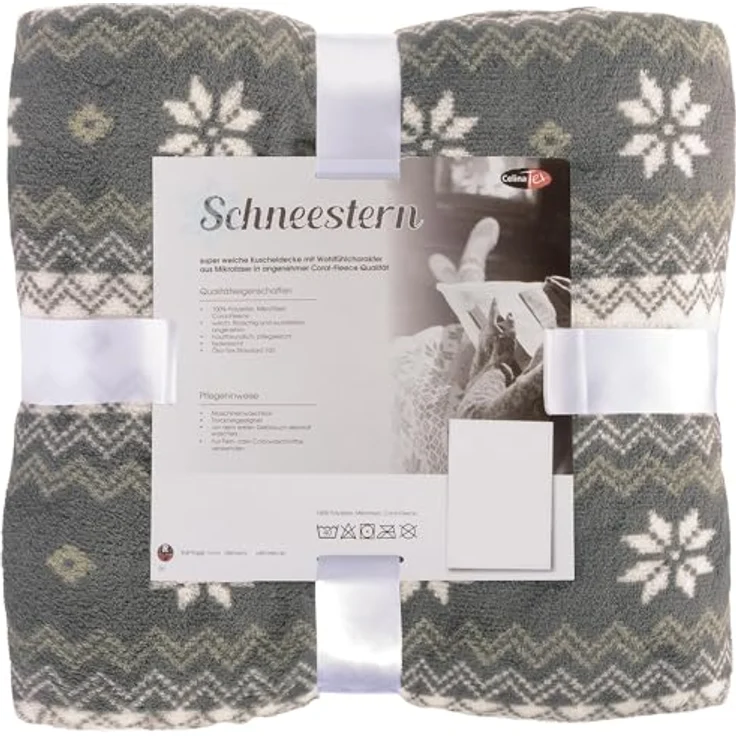 CelinaTex Flauschige Kuscheldecke 150x200 cm grau und Creme weiß Decke Sofa Wohndecke weich Mikrofaser Fleece Oeko-TEX Schneestern – Bild 3