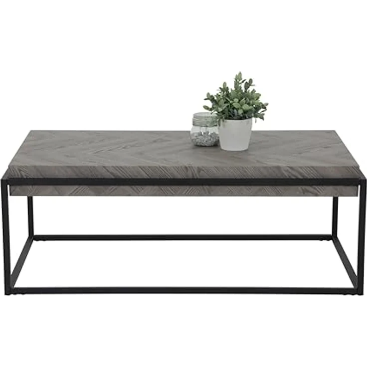 Livetastic Couchtisch, Hellgrau, rechteckig mit Gittergestell, 64x42x114 cm, einfacher Aufbau, Holzwerkstoff und Metall, Fischgrät-Design – Bild 2