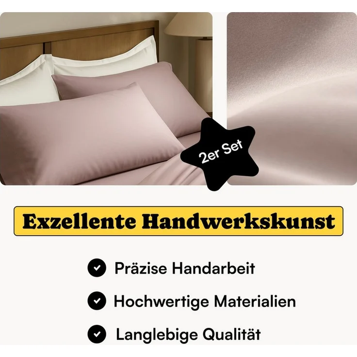 Seralino Kissenbezüge Mako Satin Kissenbezug (100% Bio Baumwolle) weich, hautfreundlich, (2 Stück), Fairtrade/ GOTS zertifizierte uni Kissenhülle mit Reißverschluss – Bild 2