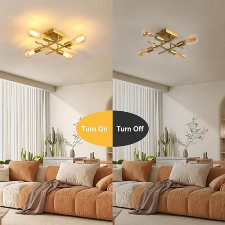 Goeco Deckenleuchte Vintage, Gold Kronleuchter Pendelleuchte Lampe E27 4 Flammig aus Metall, Industrial Deckenlampe Pendelleuchte für Schlafzimmer, Wohnzimmer, Esszimmer, Küche – Bild 4