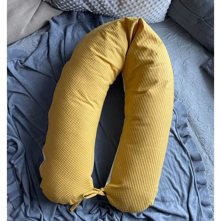 Loolay Stillkissen WAFFELPIQUE/ GLATT Schwangerschaftskissen Seitenschläferkissen Kissen, Baumwolle M/ L u. L/ XL Kissen + Waffelstoff BEZUG abnehmbar Reißverschluss, 170 und 190 cm Lagerungskissen Geschenk GRAU MINZE ROSA GELB, 100% Europäische PREMIU...