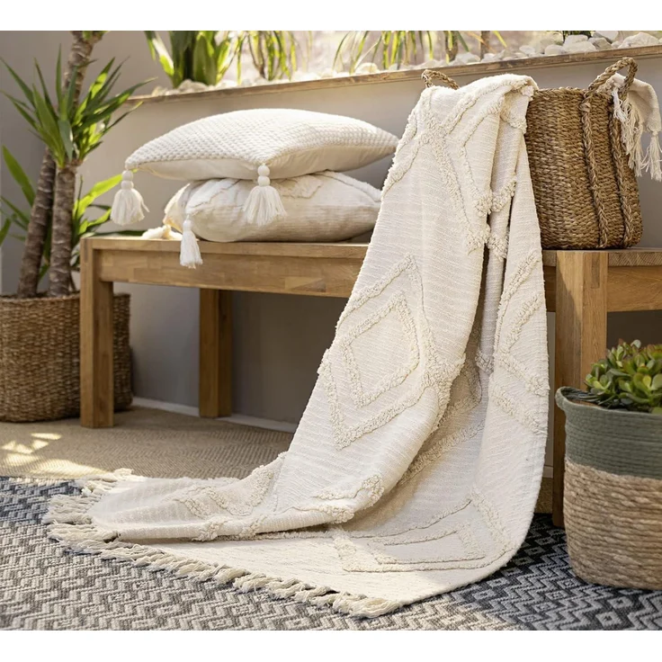 Plaid "Can Marca" aus 100% Baumwolle, creme, 130x170 cm, Kuscheldecke, Sofadecke – Bild 1