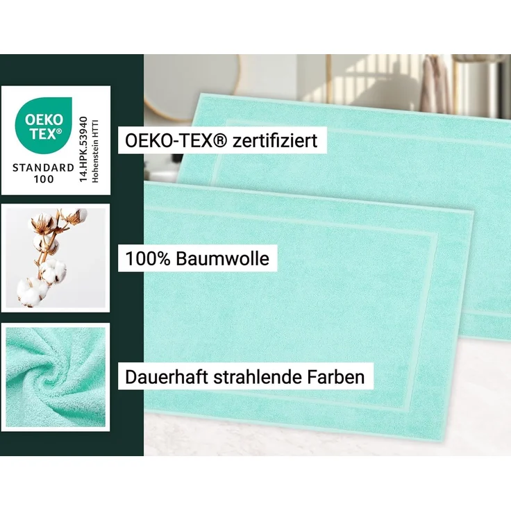 ZOLLNER Badematte, angenehmes Hautgefühl, fußbodenheizung geeignet, 100% Baumwolle, rechteckig, Badematte, 100% Baumwolle, vom Hotelwäschespezialisten – Bild 3