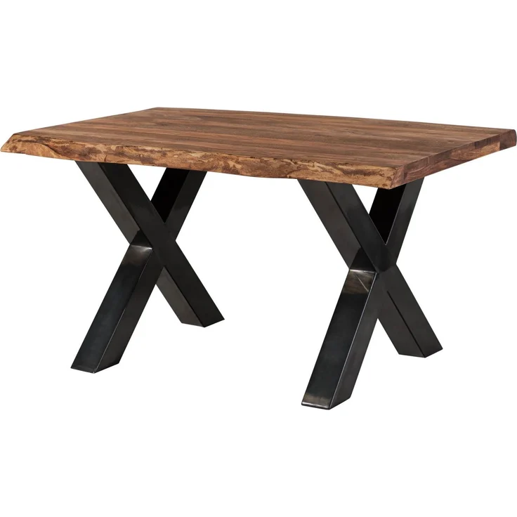 Baumtisch Sheesham 160x90x77 grau gebeizt / X-Beine anthrazit glänzend FREEFORM 5 – Bild 1